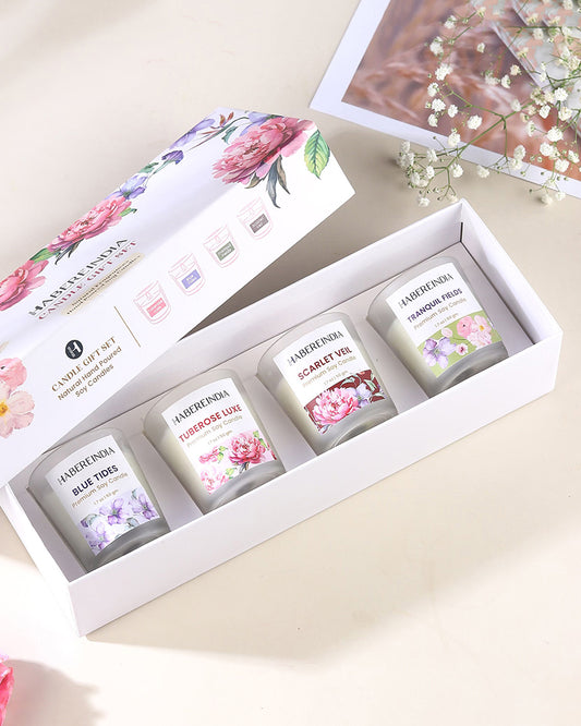 Set of 4 Scented Aroma Candles in Glass | Decorative Fragrance Candle Set | 45gm, 8hr Burn Each