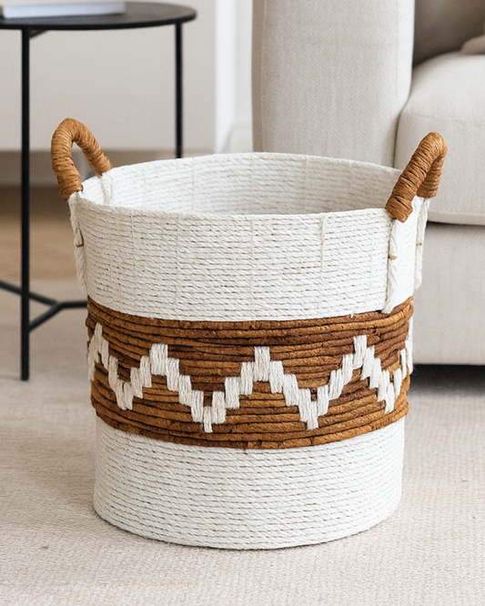 Rattan Laundry Basket with Handles for Clothes and Towel Storage