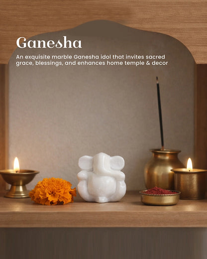 Marble Lord Ganesha Idol for Pooja, Home Temple and Decorative Showpiece