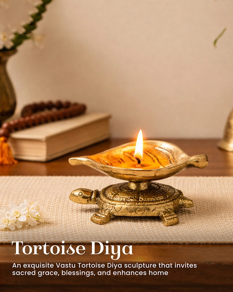 Decorative Brass Turtle Oil Lamp Diya for Puja and Festive Decor