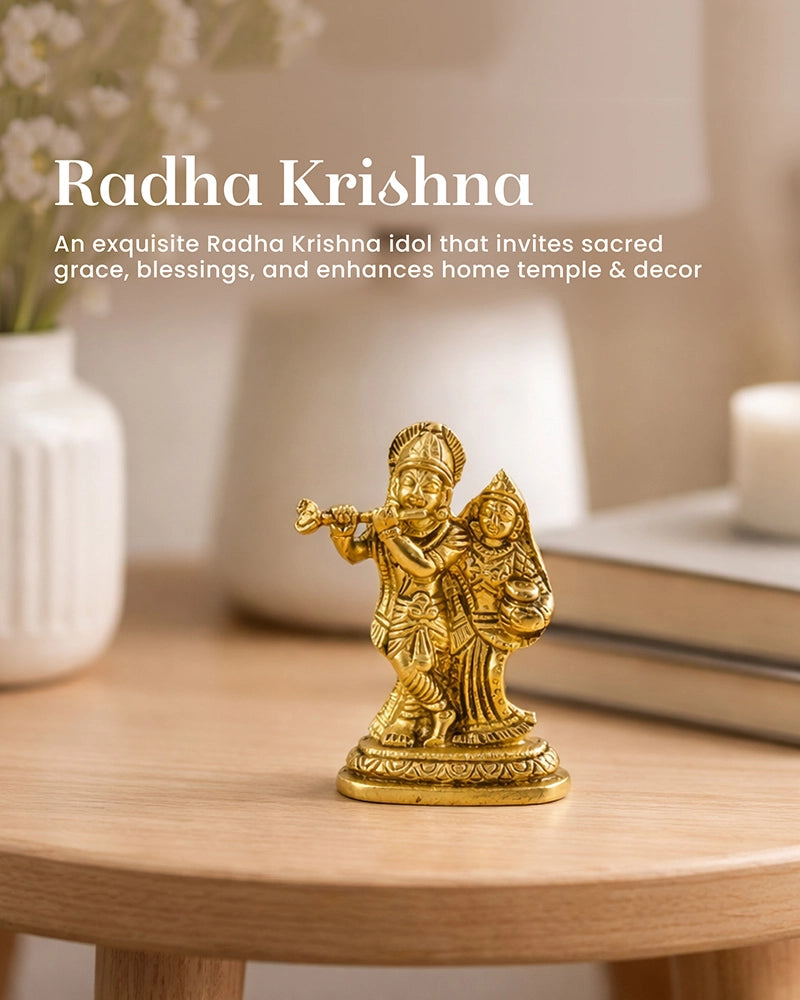 Pure Brass Radhe Krishna Ji Idol for Pooja Needs and Home Decor Showpiece