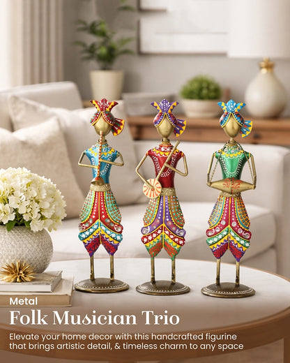 Handcrafted Rajasthani Folk Musician Figurine Set of 3 Home Decor