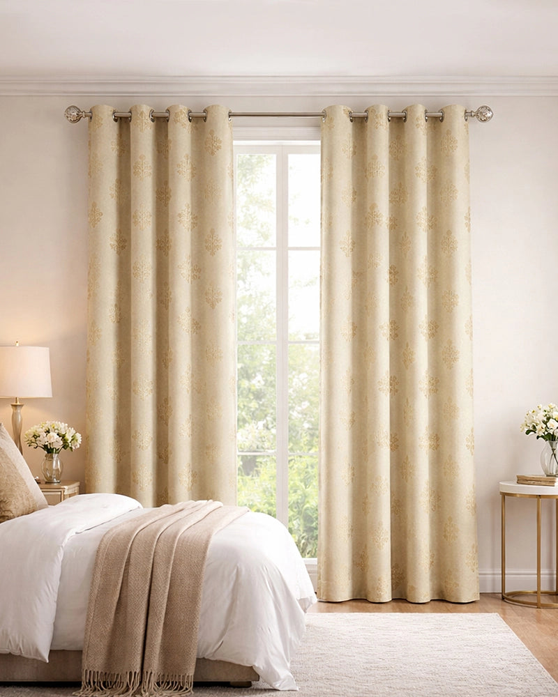 Elegant Velvet Eyelet Door Curtain (Cream, 7 ft)