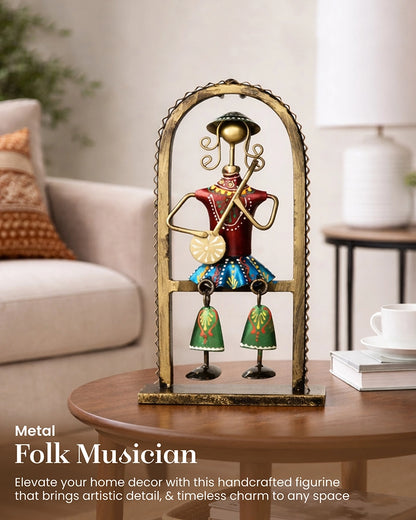 Habereindia Handcrafted Veena Folk Musician Iron Arch Frame Showpiece