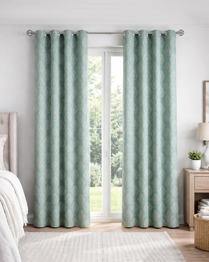 Modern Jacquard Door Curtain in Eyelet Style (Blue, 7 ft)