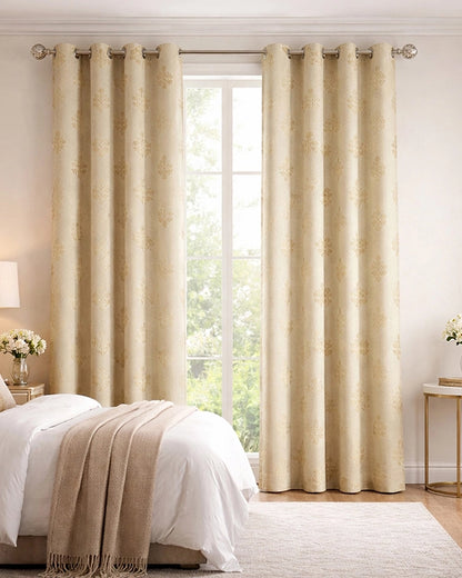 Elegant Velvet Eyelet Door Curtain (Cream, 7 ft)