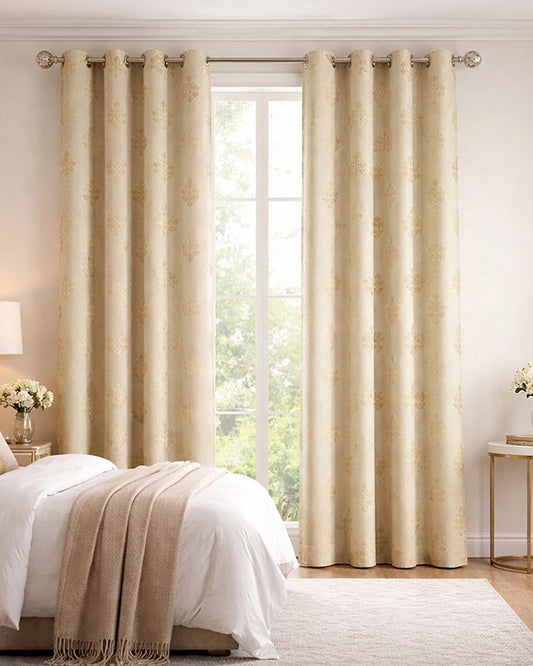 Elegant Velvet Eyelet Door Curtain (Cream, 7 ft)