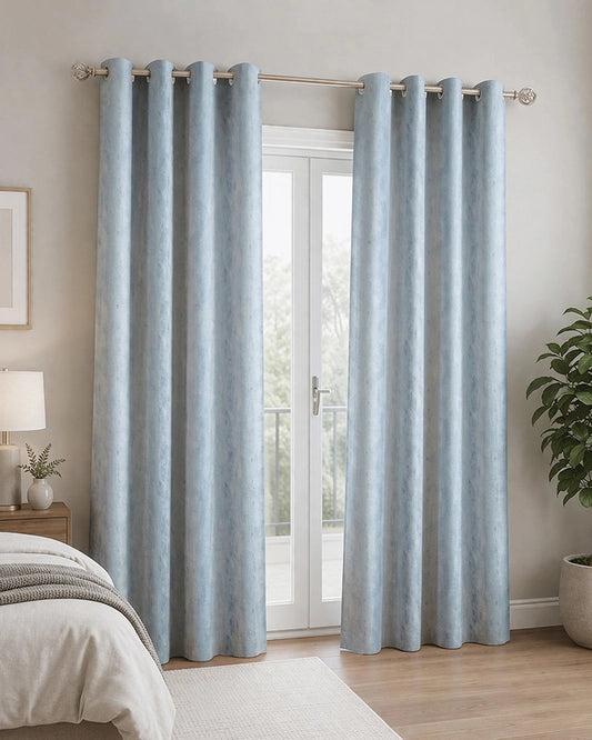 Designer Linen Door Curtain with Eyelet Header (Blue, 7 ft)