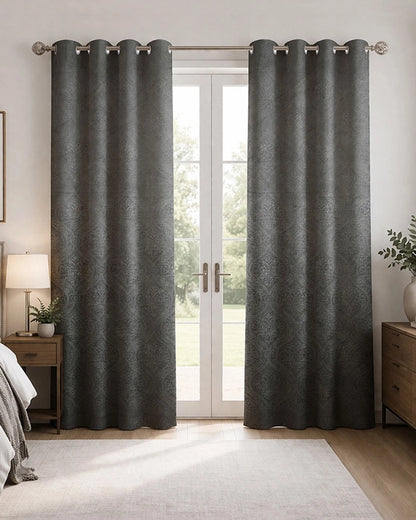 Velvet Eyelet Door Curtain (Grey, Textured, 7 ft)
