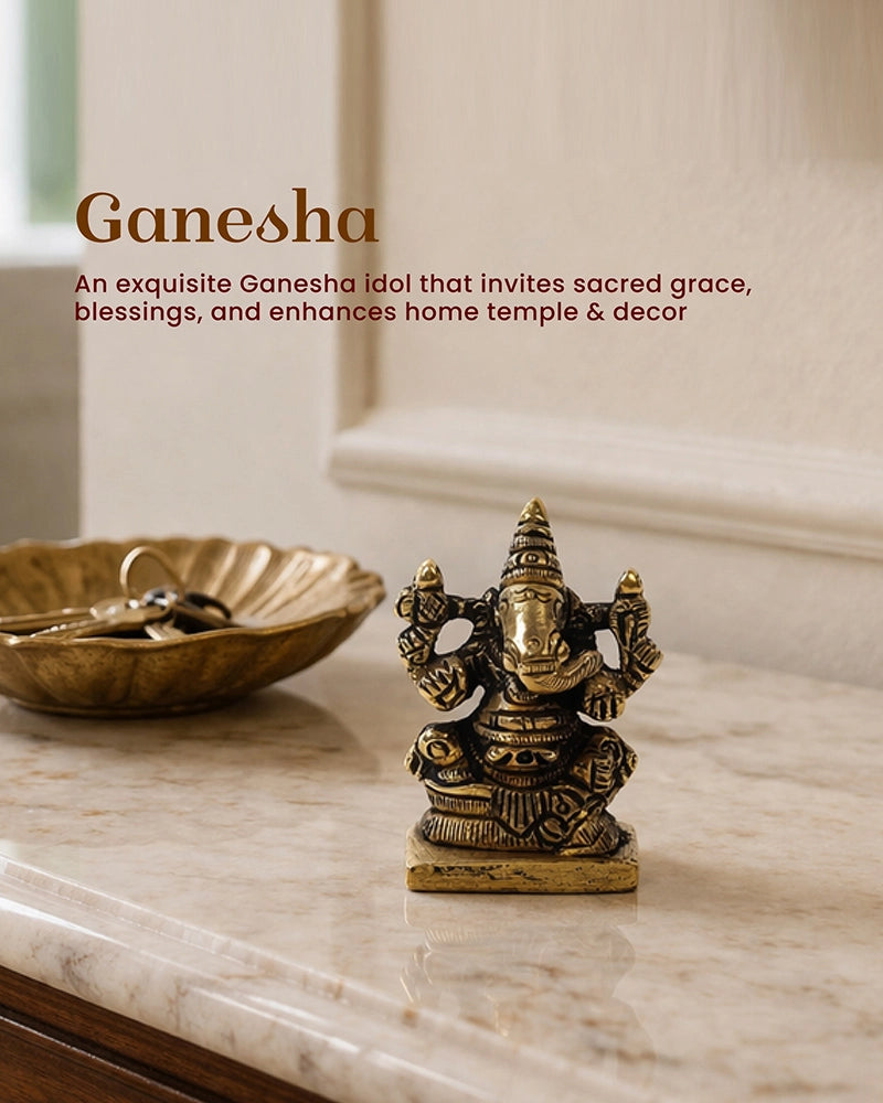 Solid Brass Ganesh Ji Idol for Mandir, Office and Vastu Decoration