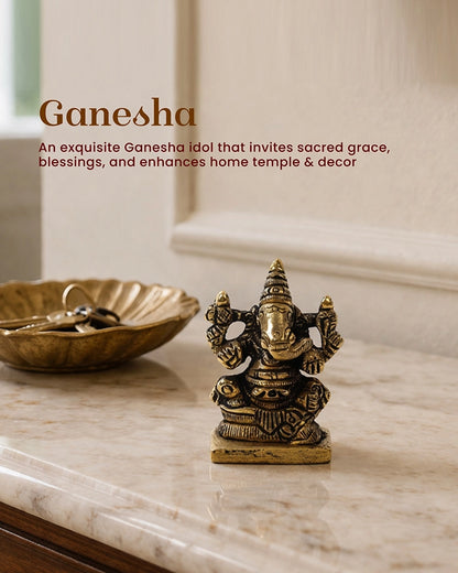 Solid Brass Ganesh Ji Idol for Mandir, Office and Vastu Decoration