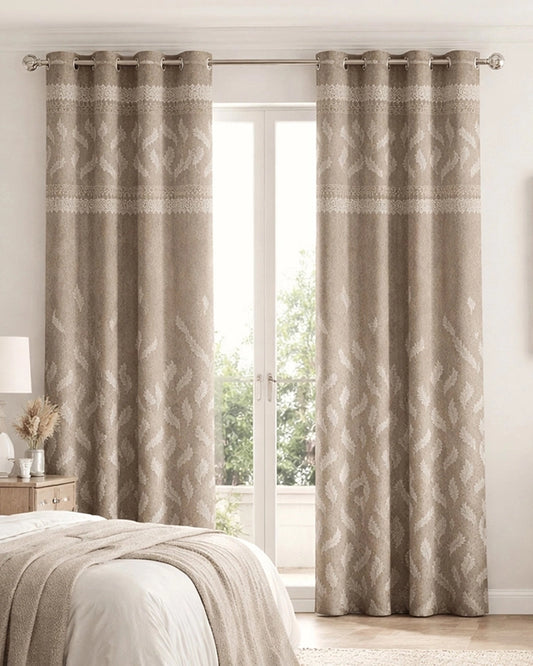 Jacquard Door Curtain with Eyelets (Beige, 7 ft)