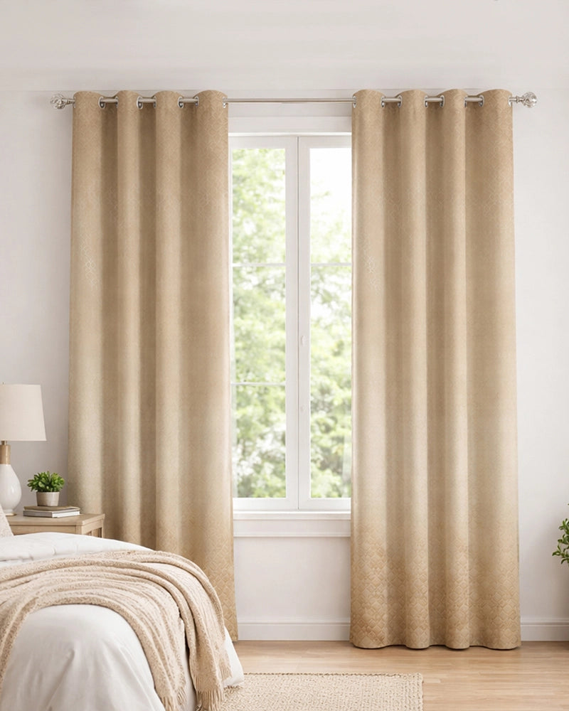 Textured Polyester Eyelet Curtain for Doors (Beige, 7 ft)