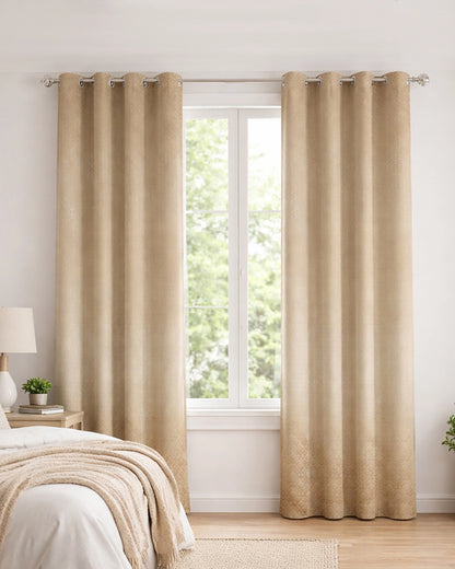 Textured Polyester Eyelet Curtain for Doors (Beige, 7 ft)