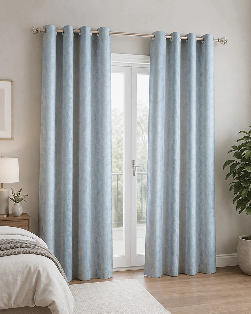Designer Linen Door Curtain with Eyelet Header (Blue, 7 ft)