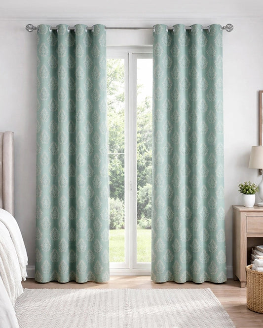 Modern Jacquard Door Curtain in Eyelet Style (Blue, 7 ft)