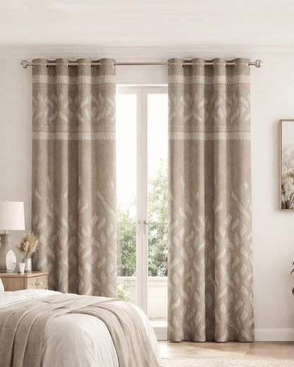 Jacquard Door Curtain with Eyelets (Beige, 7 ft)