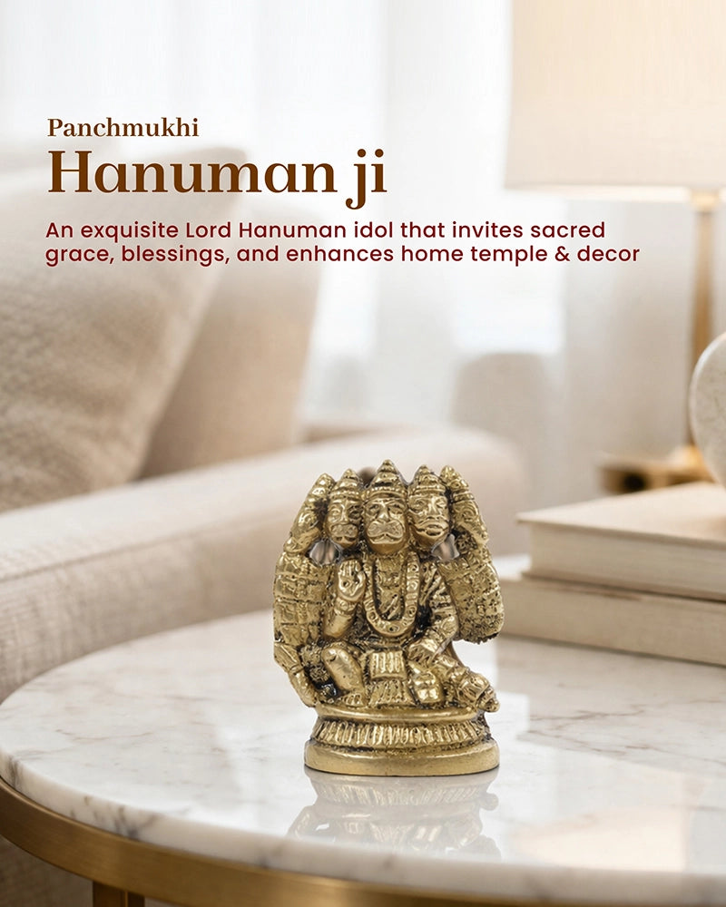 Pure Brass Panchmukhi Hanuman Ji Idol for Pooja and Home Decoration