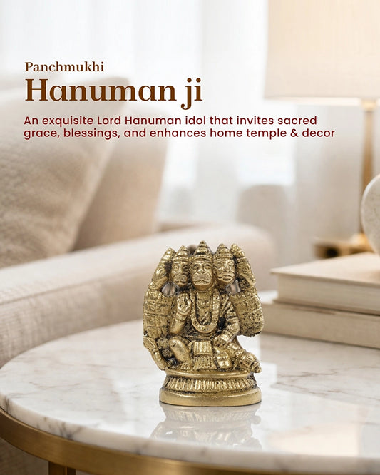 Pure Brass Panchmukhi Hanuman Ji Idol for Pooja and Home Decoration