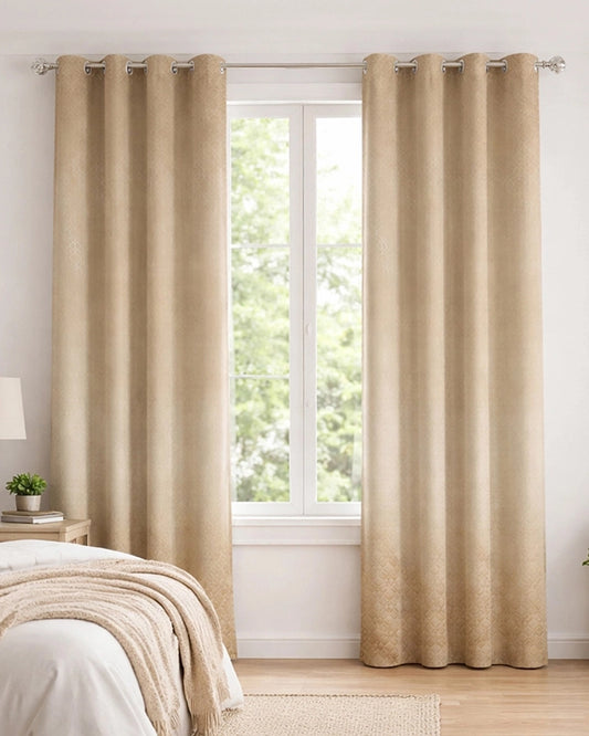 Textured Polyester Eyelet Curtain for Doors (Beige, 7 ft)