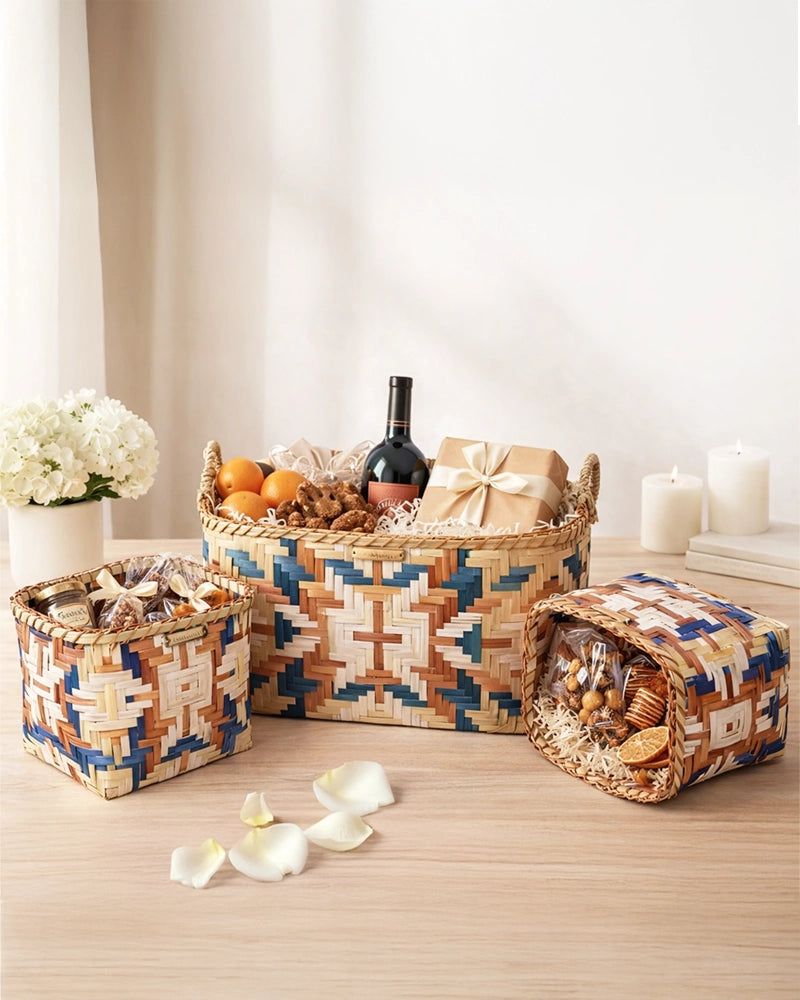 Natural Bamboo Shelf Baskets with Handles Set of 3 for Storage and Home Decor