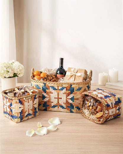 Natural Bamboo Shelf Baskets with Handles Set of 3 for Storage and Home Decor