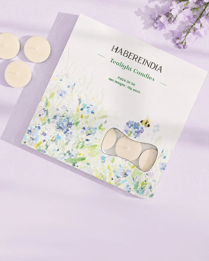 Set of 50 White Tea Light Candles for Home, Diwali Decoration & Gifting