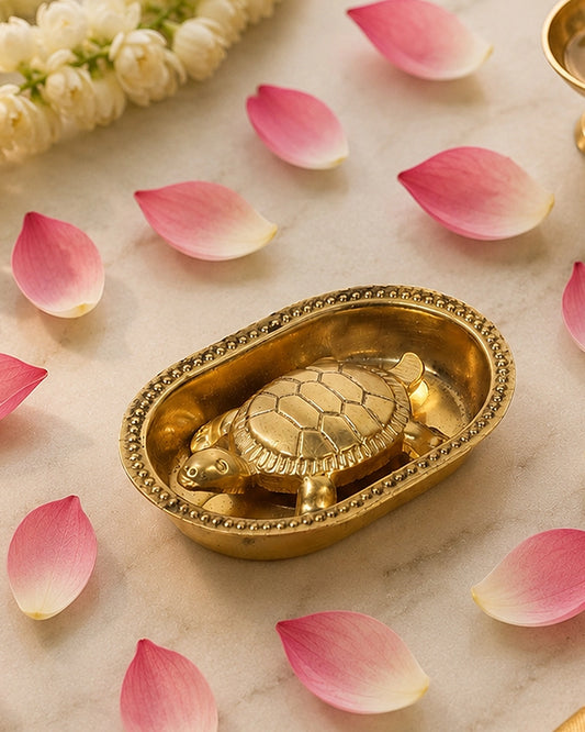 Pure Brass Vastu Tortoise with Brass Plate for Wealth and Home Decoration
