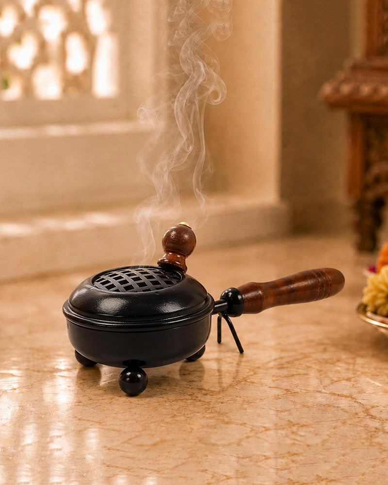 Decorative Metal Dhoop Dani Burner for Home Temple Aarti and Aromatherapy