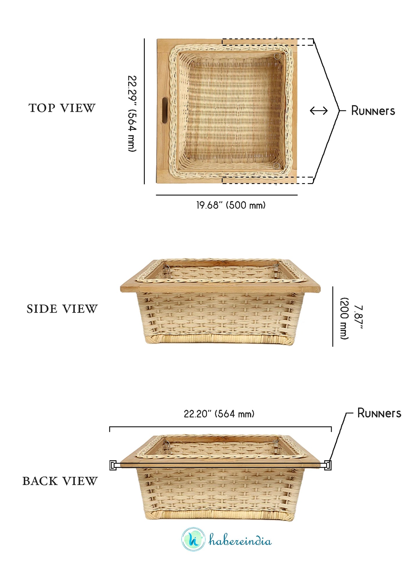 Wicker Modular Basket with Divider for Pantry, Cabinet, and Drawer Organization