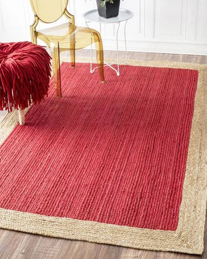 Rectangular Red Jute Floor Mat For Bedroom