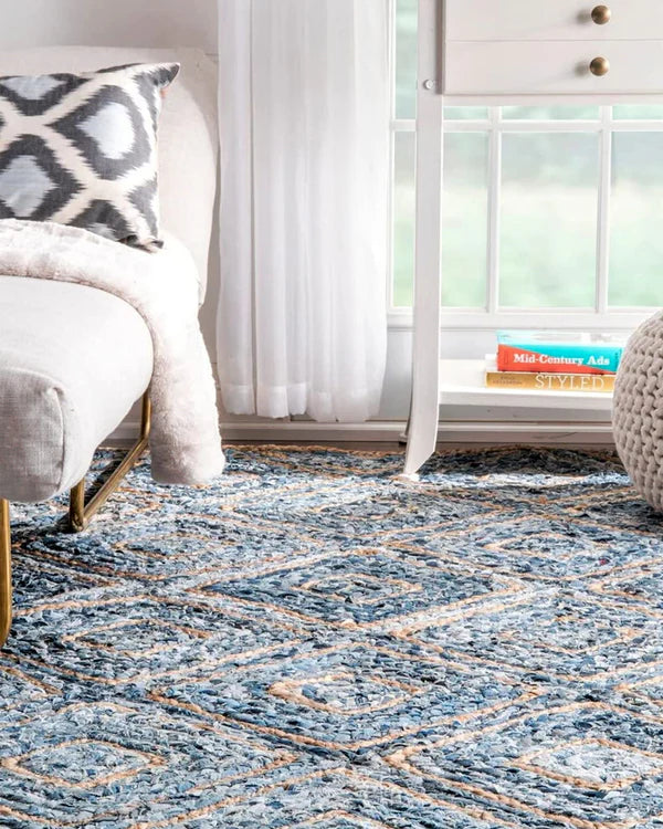 Eco Friendly Blue Rectangular Denim Carpet For Bedroom