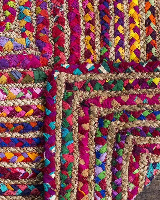 Rustic Multicolor Rectangular Jute Carpet For Bedroom