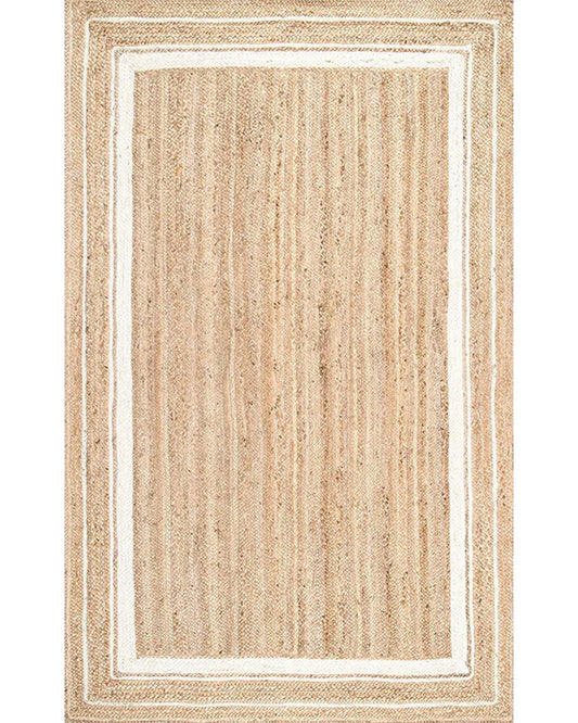 Textured Natural White Rectangular Jute Carpet For Living Room