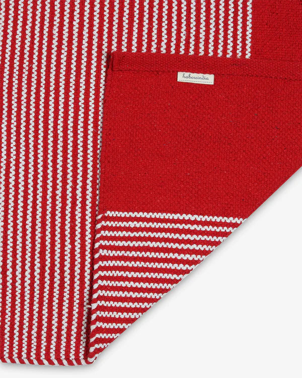 Natural Red Handloom Cotton Bedside Runner For Bedroom And Living Area