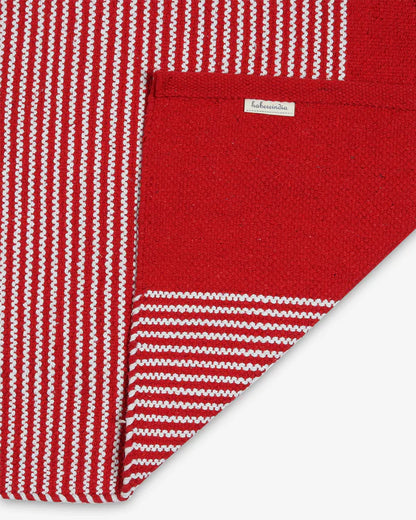 Natural Red Handloom Cotton Bedside Runner For Bedroom And Living Area