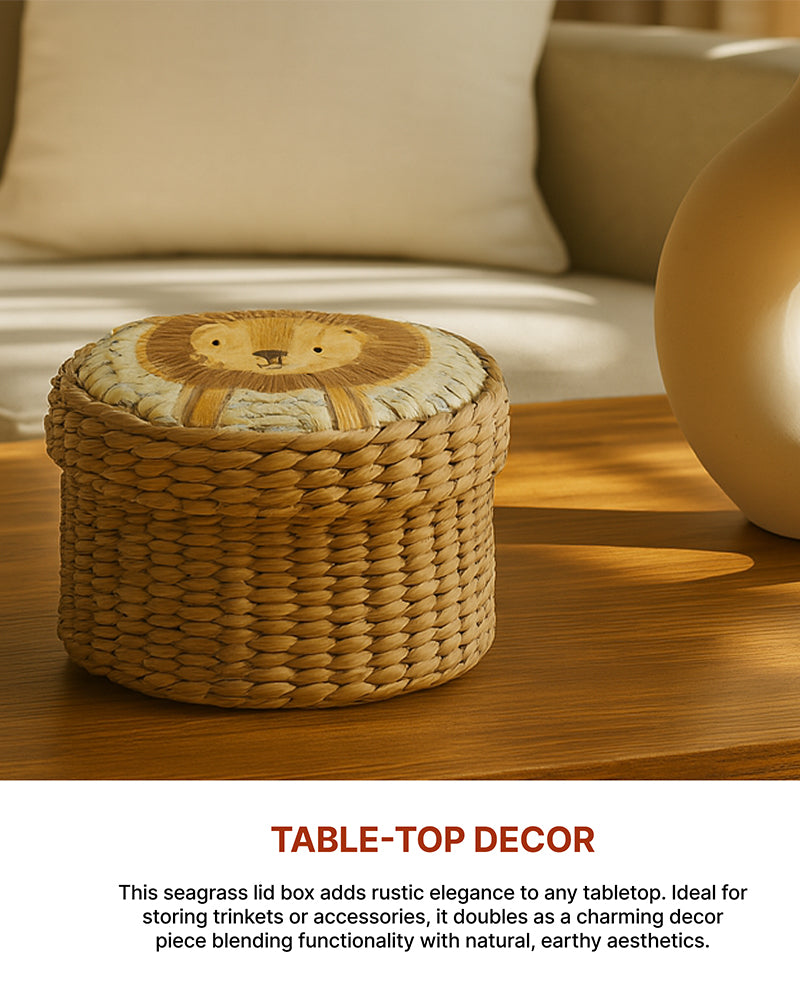 Storage Box with Lid | Round Gift Box | Seagrass Organiser Boxes