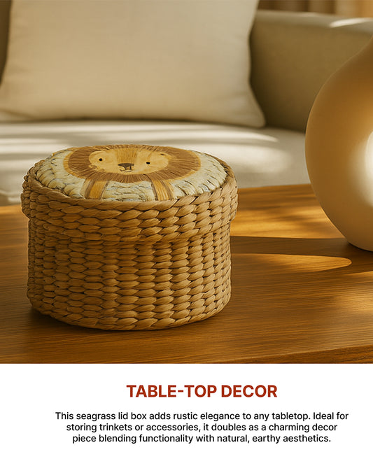 Storage Box with Lid | Round Gift Box | Seagrass Organiser Boxes
