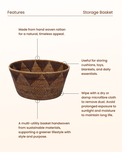 Rattan Woven Basket for Multipurpose Storage and Organization