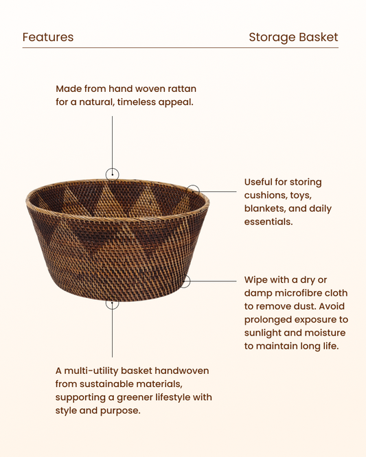 Rattan Woven Basket for Multipurpose Storage and Organization