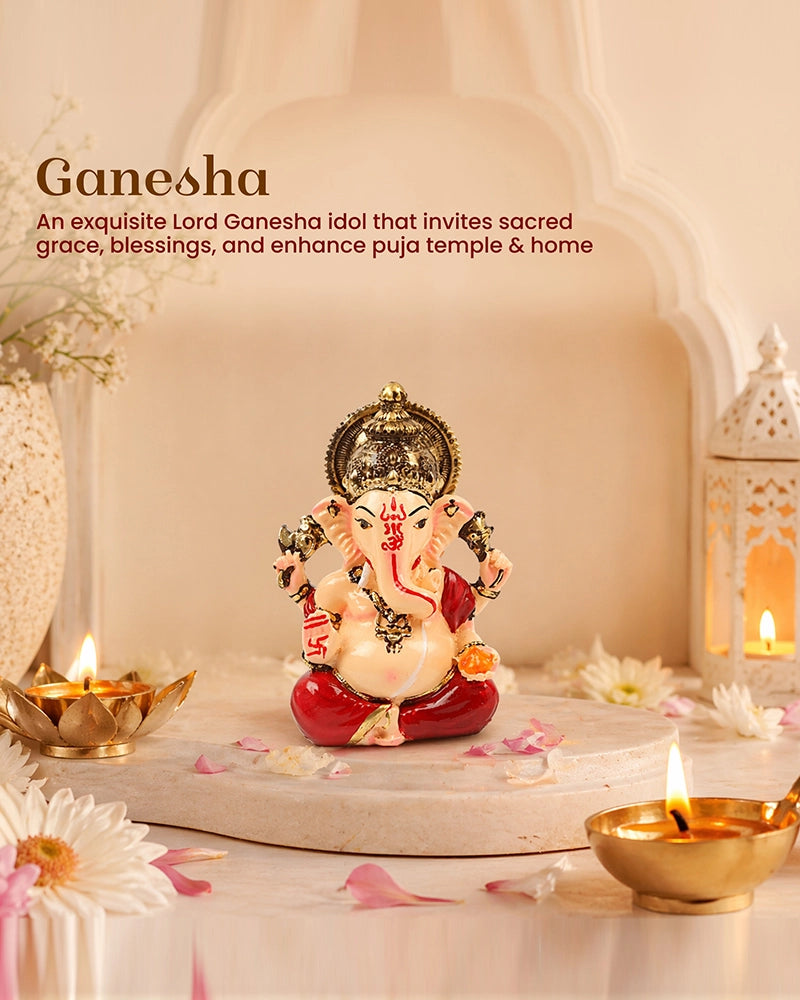 Polyresin Lord Ganesha Murti Multicolor Figurine Showpiece for Home Temple
