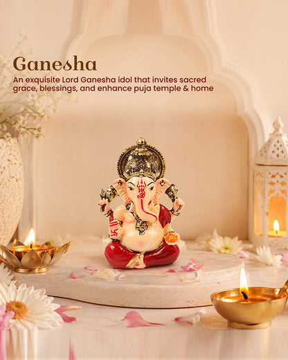 Polyresin Lord Ganesha Murti Multicolor Figurine Showpiece for Home Temple