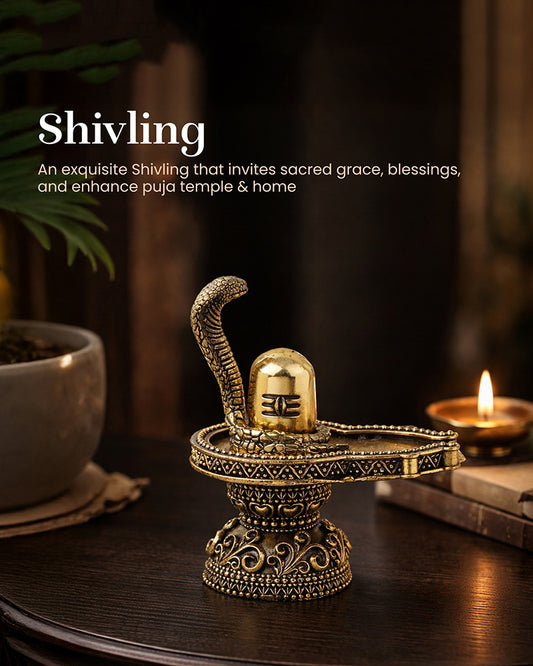 Brass Shivling with Naga Snake Idol Perfect for Pooja and Gifting