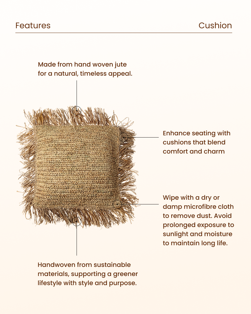 Handcrafted Raffia Cushion for Sofa, Chair, and Home Decor