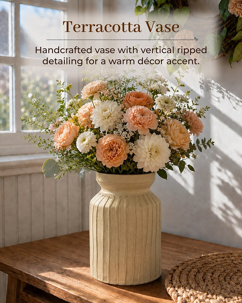 Premium Terracotta Flower Vase with Textured Finish for Home Decoration