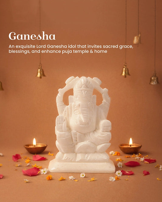 Lord Ganesha Marble Murti for Wisdom, Prosperity, and Daily Worship