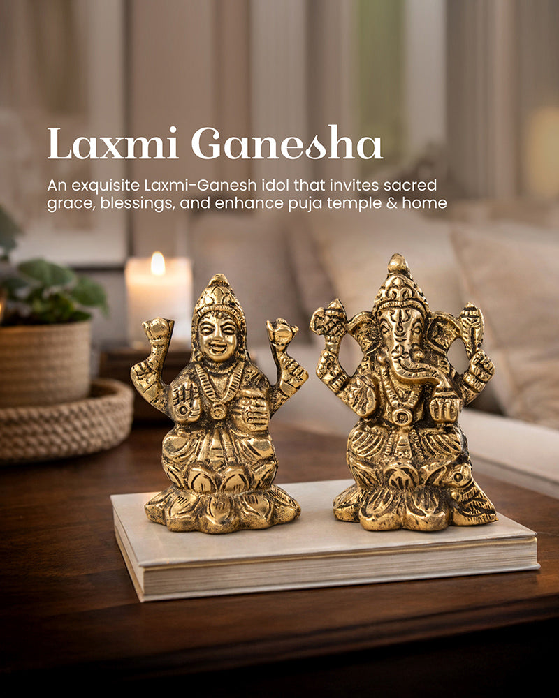 Pure Brass Laxmi Ganesh Idol for Home Temple and Decoration
