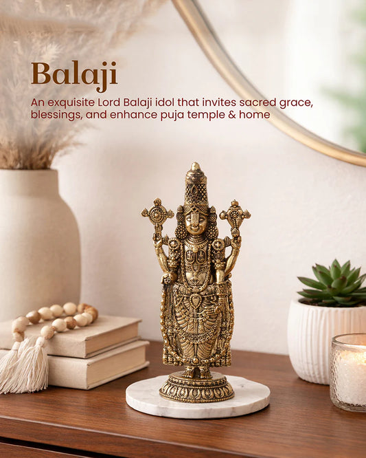 Brass Balaji Standing Idol Figurine for Puja Needs and Home Decor
