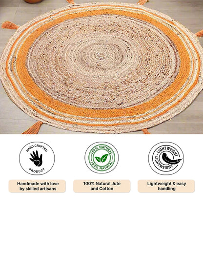 Natural Yellow Round Jute Carpet For Living Room