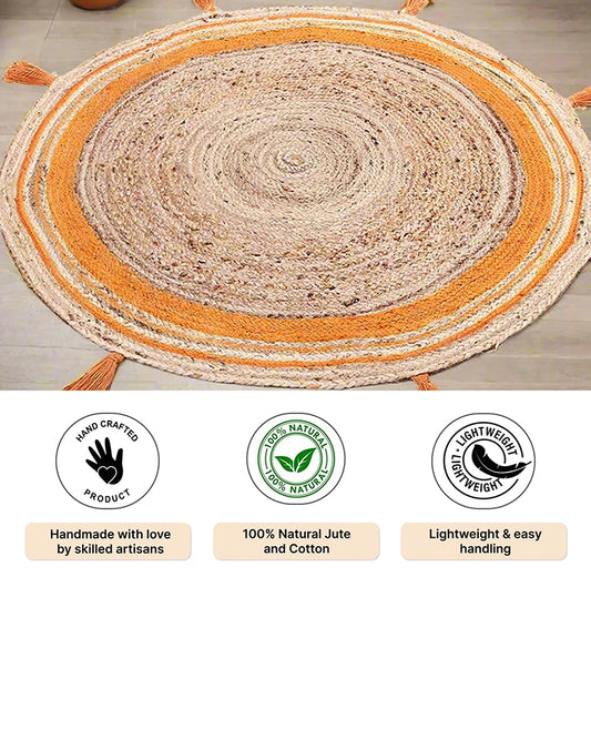 Natural Yellow Round Jute Carpet For Living Room